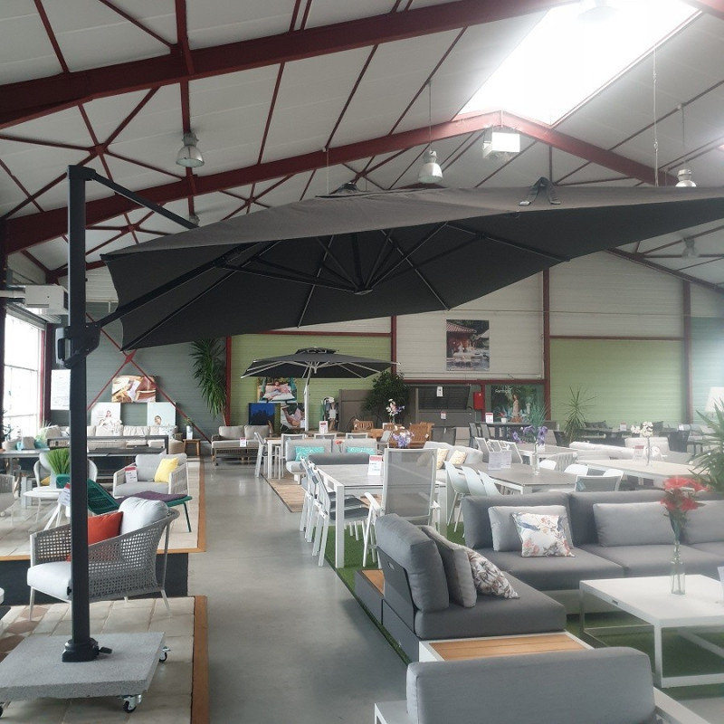 Parasol déporté MALAGA 4X3M avec socle + HOUSSE JARDINICO